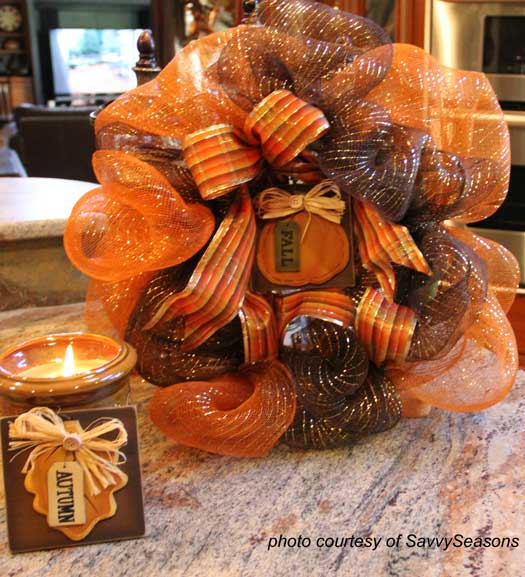 fall front porch ribbon wreath