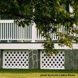 custom designed front porch skirting with maple leaf design