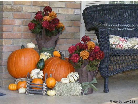 Beautiful Autumn porch with pumpkins