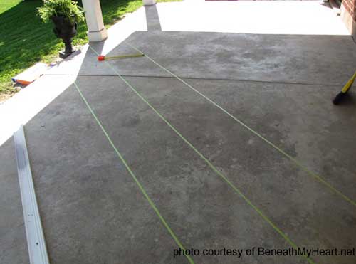 marking off sections for staining concrete floors tiles