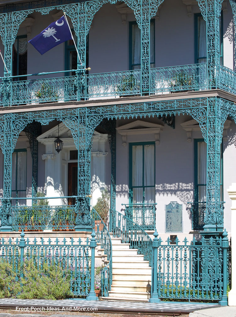 Wrought Iron Stair Hand Rails on southern home