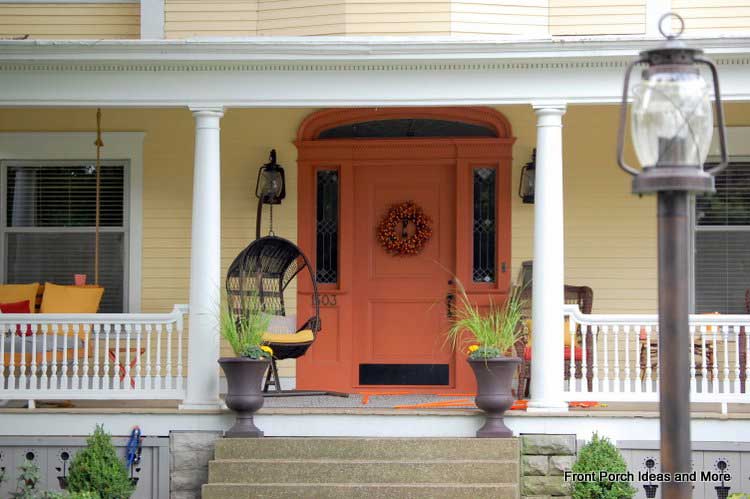 Beautiful wreath on this front door is a focal point